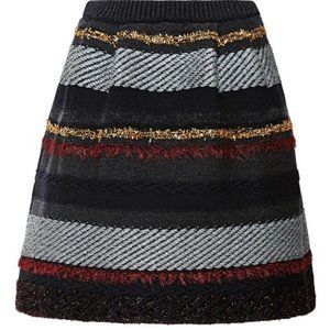 ✨Tory Burch Wool Stripe Skirt Holiday Winter Fall Fun Party Black Gold Silver